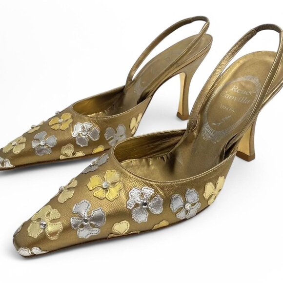 Rene Caovilla Metallic Floral Heels - Picture 1 of 6